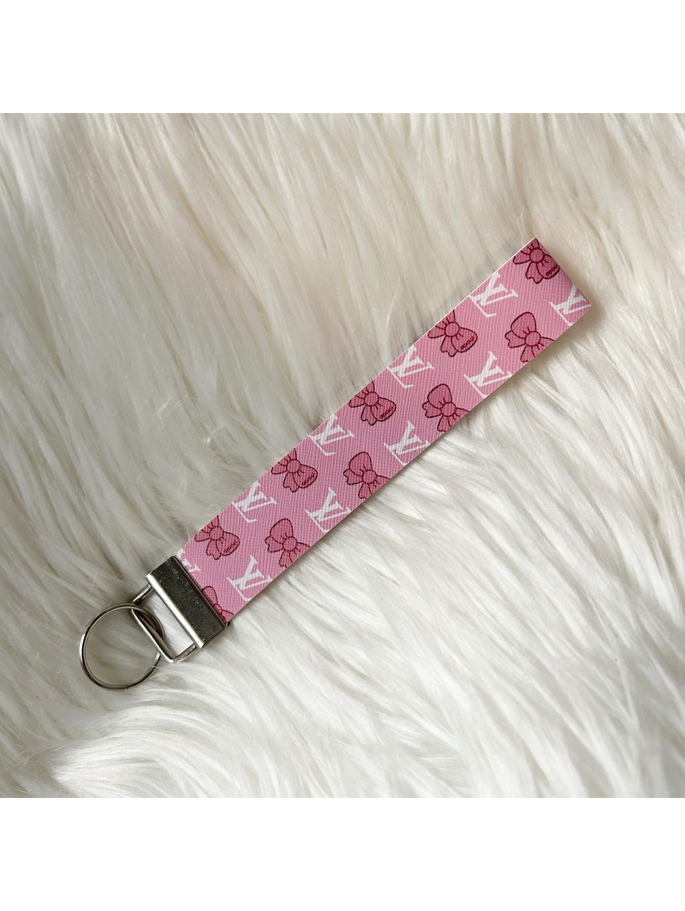 Pink Bow Logo Faux Leather Fashion Key Fob Keychains Wristlet